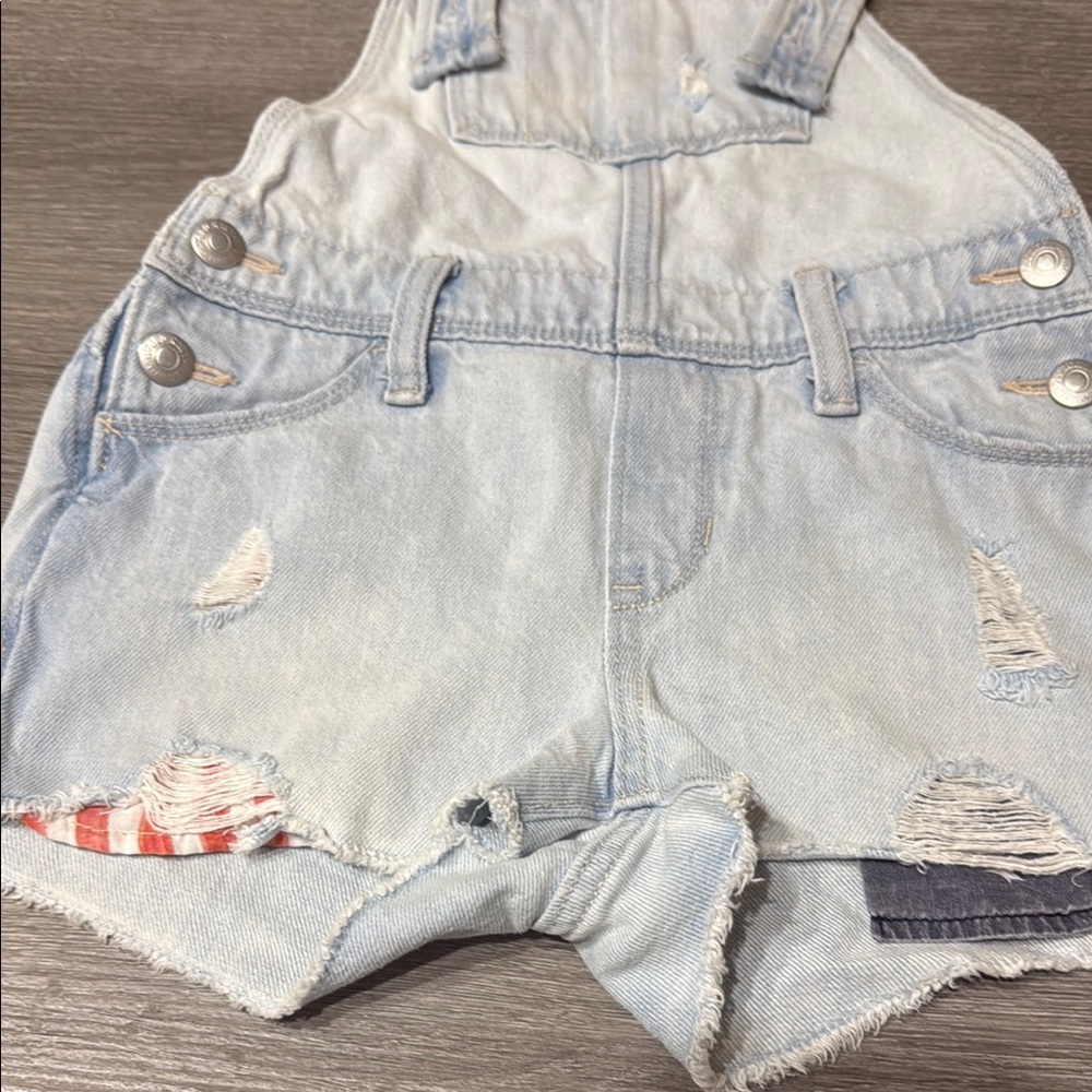 Old Navy Blue Denim Overalls Distressed Casual